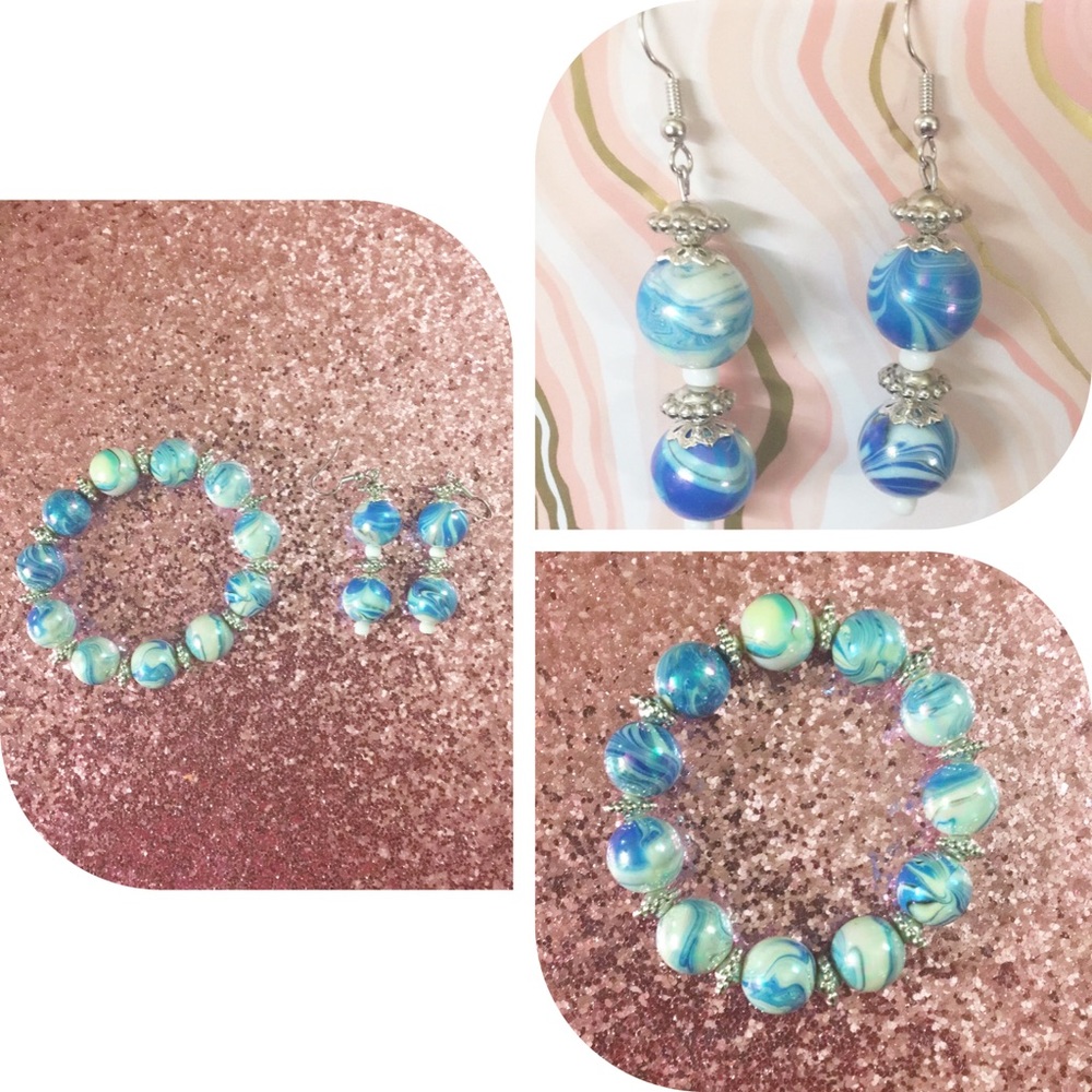 Swirly Blue Earring and Bracelet Set